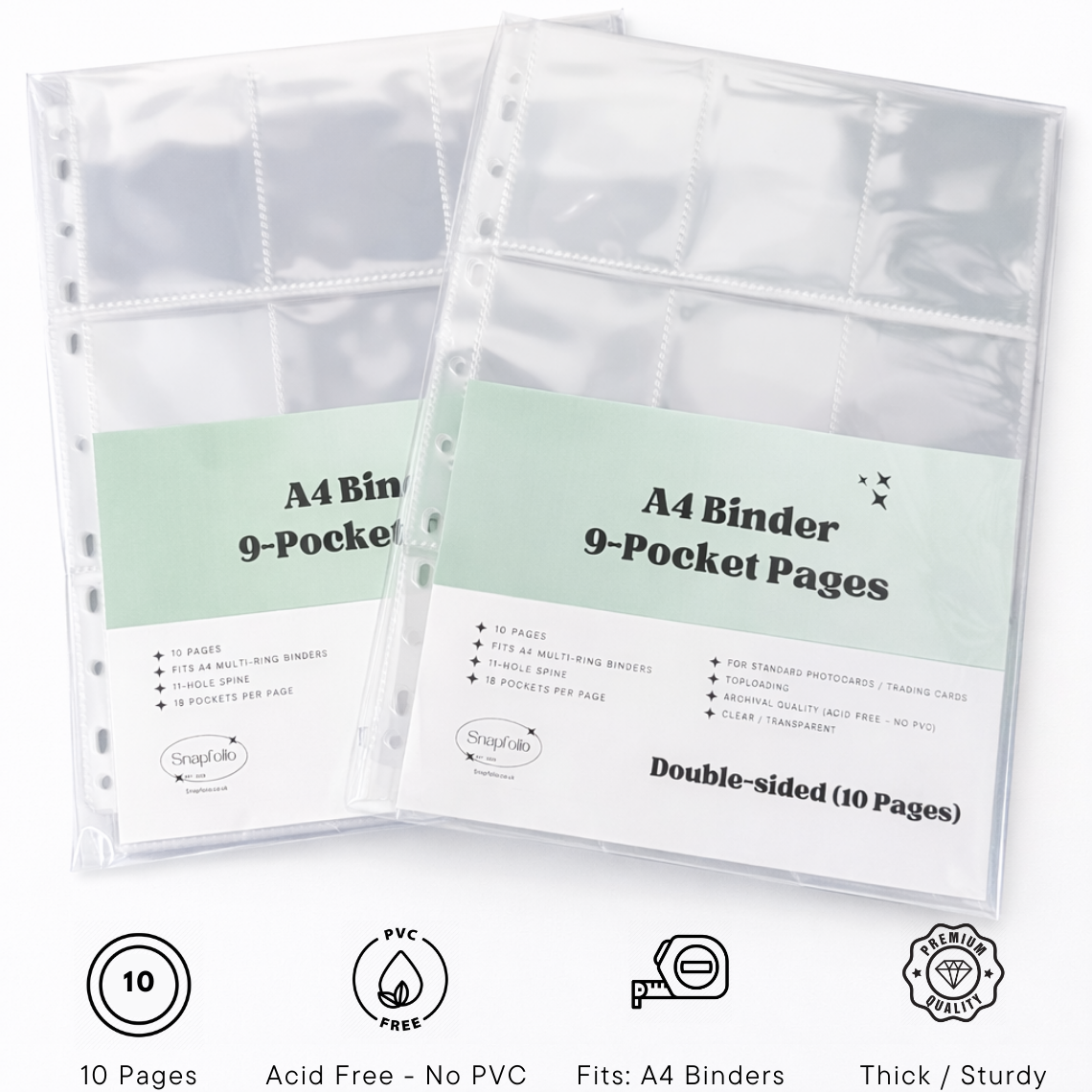 A4 Binder 9-Pocket Pages, Refill, Double-sided (Pack of 10) Snapfolio A4 Binder 9-Pocket Pages, Refill, Double-sided (Pack of 10) Snapfolio