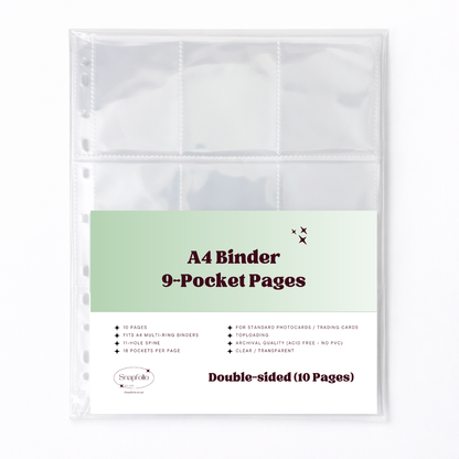 A4 Binder 9-Pocket Pages, Refill, Double-sided (Pack of 10)