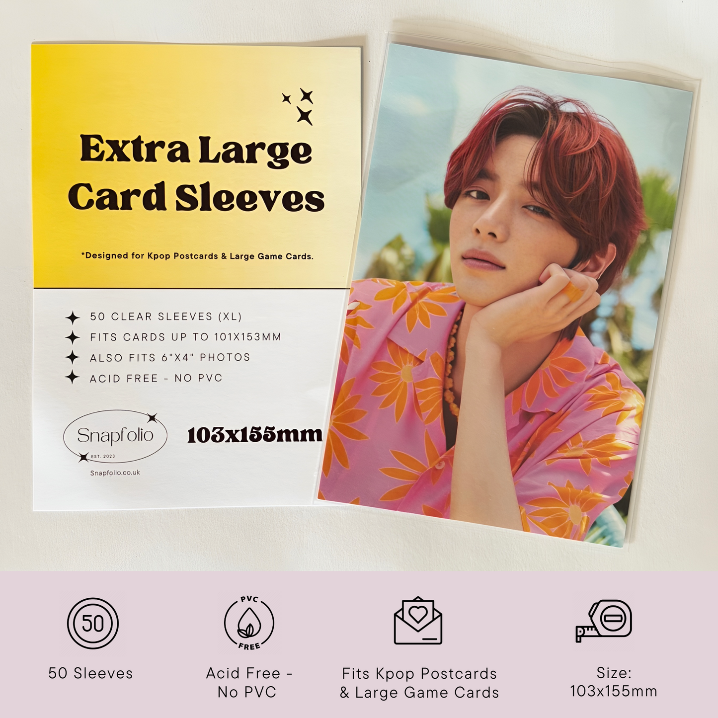 Kpop Postcard Sleeves - 103x155mm (Pack of 50), Extra Large, 6"x4" Photo Protection