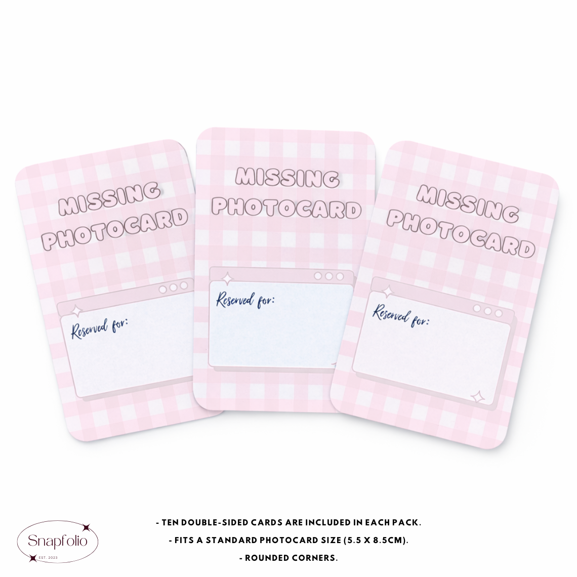 Photocard Binder Fillers / Placeholders (Pack of 10) - Pink Gingham