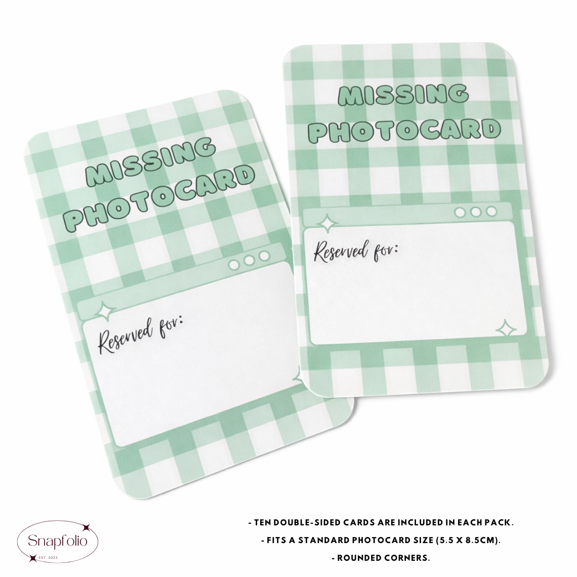 Photocard Binder Fillers / Placeholders (Pack of 10) - Green Gingham