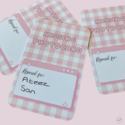 Photocard Binder Fillers / Placeholders (Pack of 10) - Pink Gingham